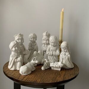 Arnels Pottery Vintage Nativity set Blue‎ Christmas Holy Family Handmade set 10p